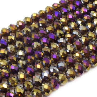 Chinese Crystal Beads | 8mm Faceted Metallic Rondelle Shaped Crystal Beads | Gold Brown Rose Gold Champagne