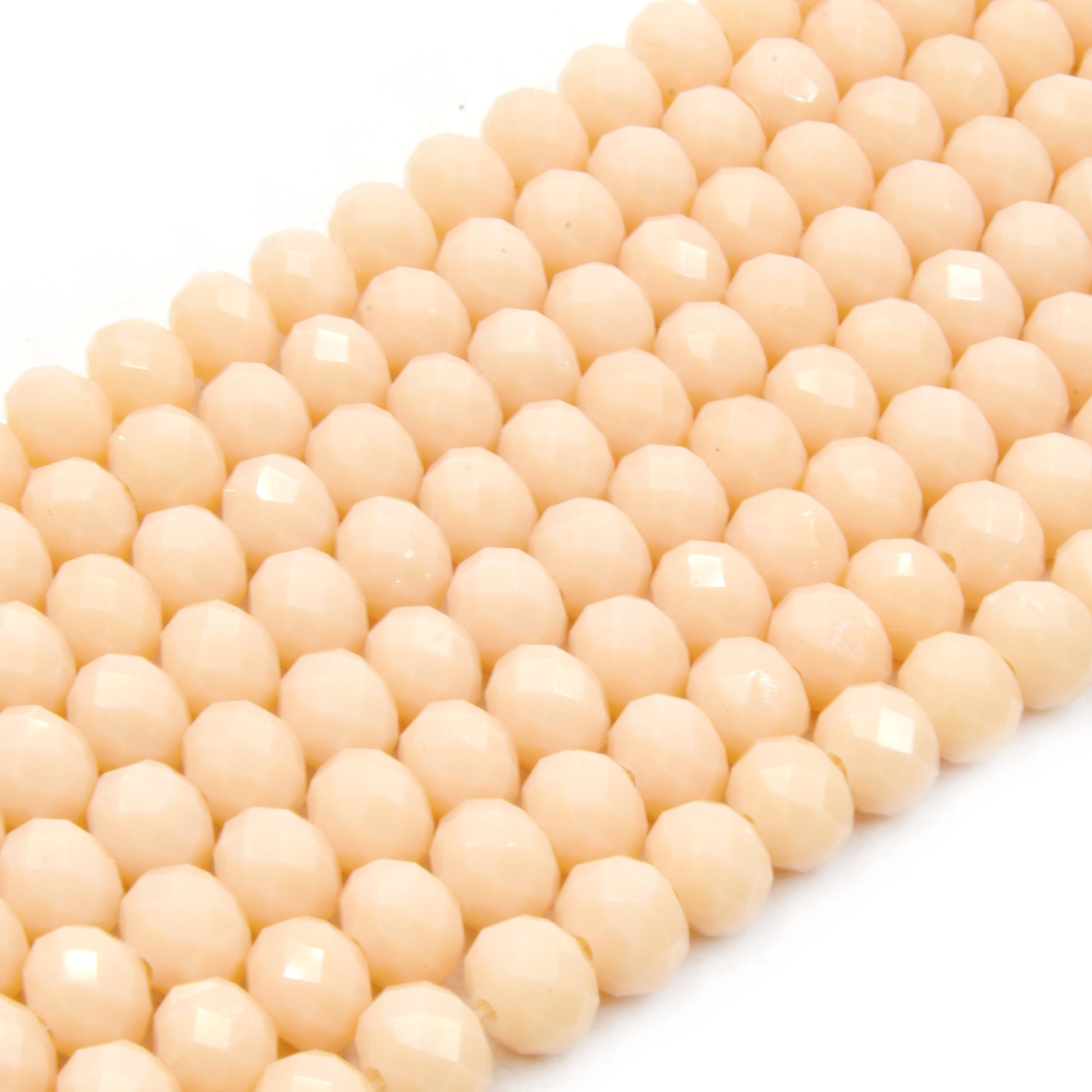 Chinese Crystal Beads | 8mm Faceted Semi Opaque Rondelle Shaped Crystal Beads | Peach Pink Clear