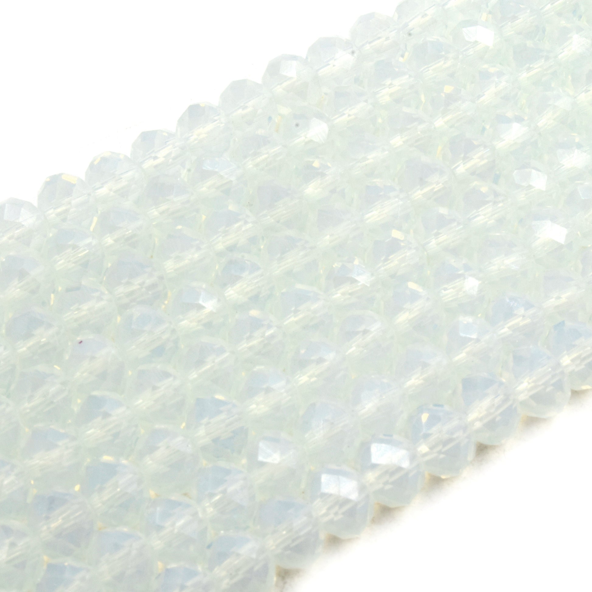 Chinese Crystal Beads | 8mm Faceted Semi Opaque Rondelle Shaped Crystal Beads | Peach Pink Clear
