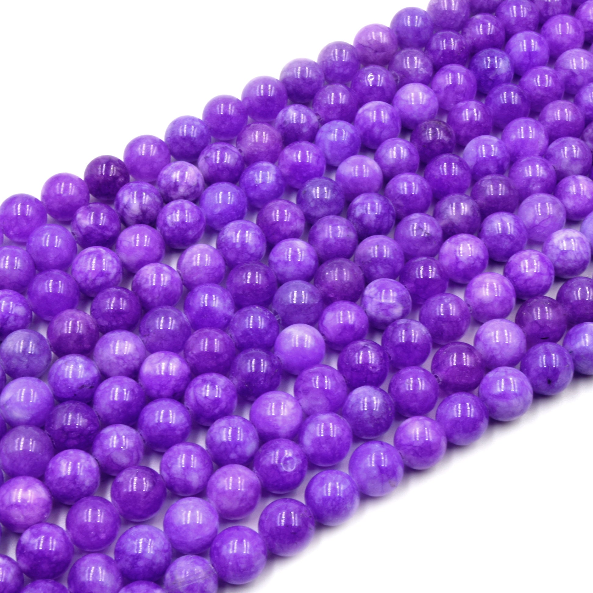 Dyed Smooth Jade Beads | Dyed Mottled Violet Round Gemstone Beads - 8mm Available