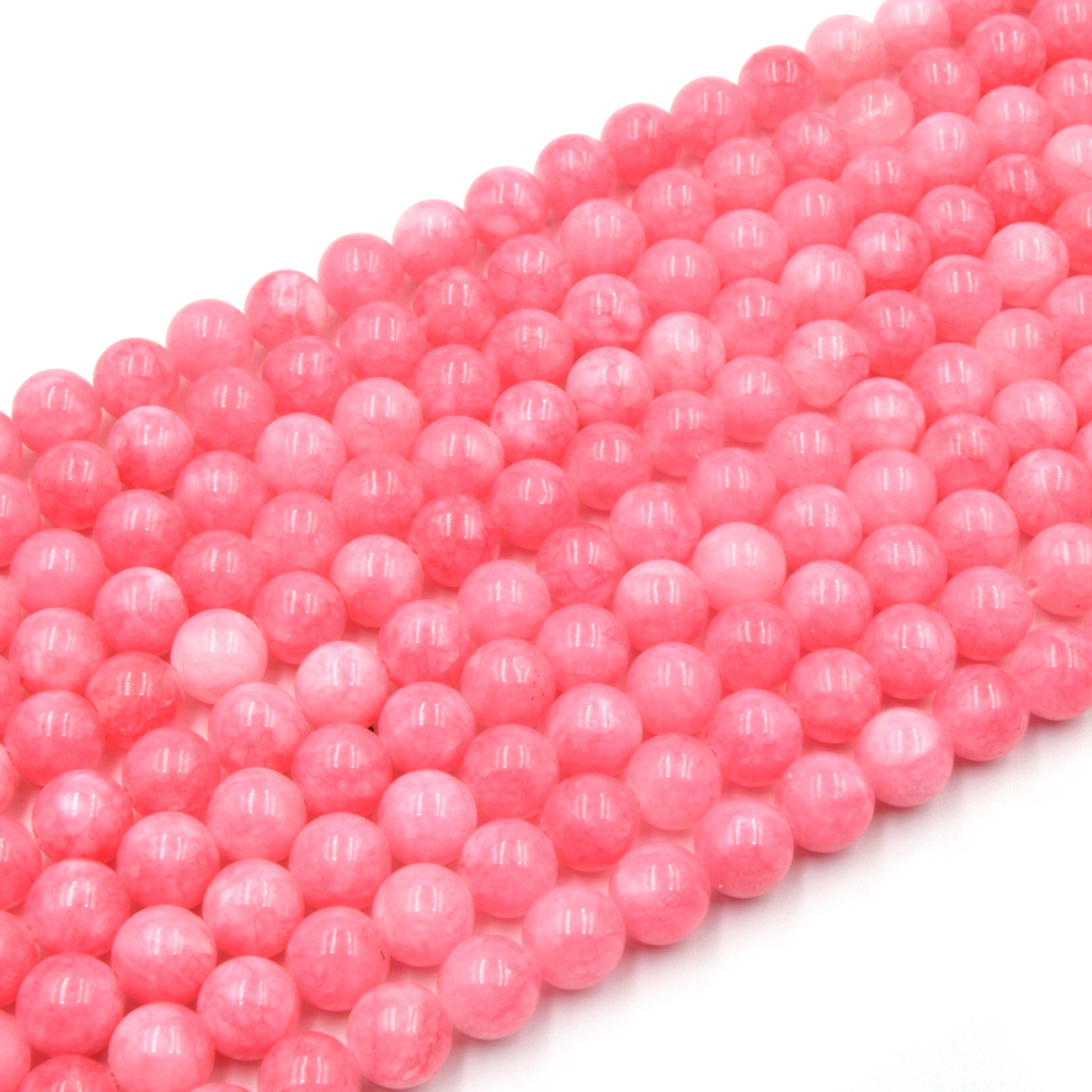 Dyed Smooth Jade Beads | Dyed Mottled Rose Pink Round Gemstone Beads - 8mm Available