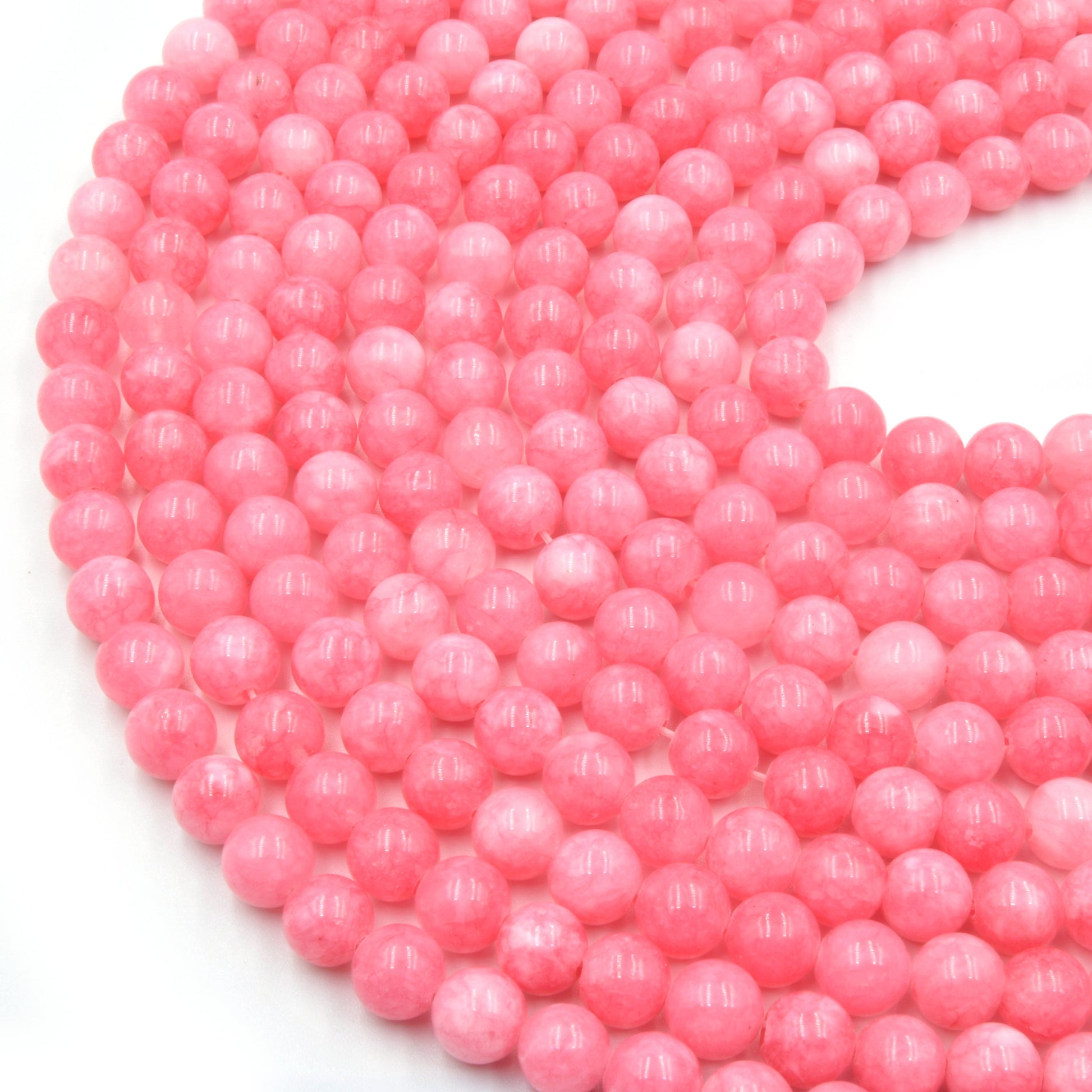 Dyed Smooth Jade Beads | Dyed Mottled Rose Pink Round Gemstone Beads - 8mm Available