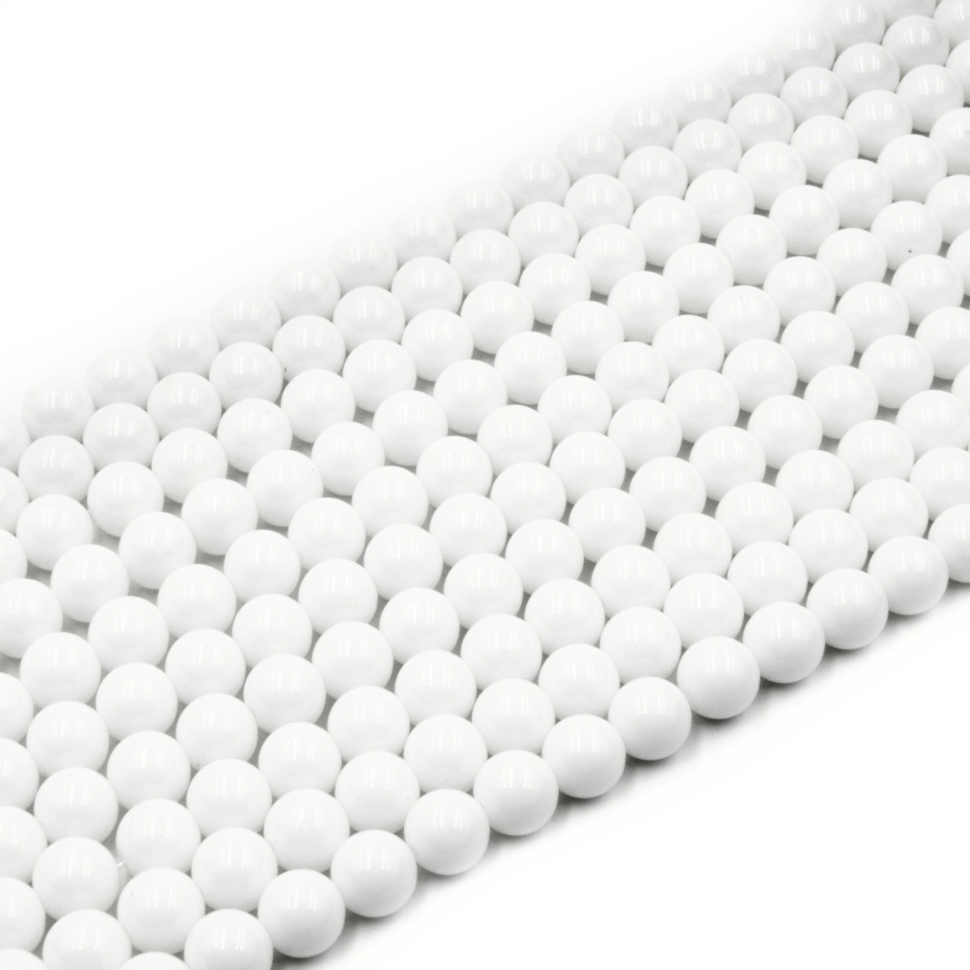 Dyed Glossy Jade Beads | Dyed Opaque White Round Gemstone Beads - 8mm 10mm 12mm Available