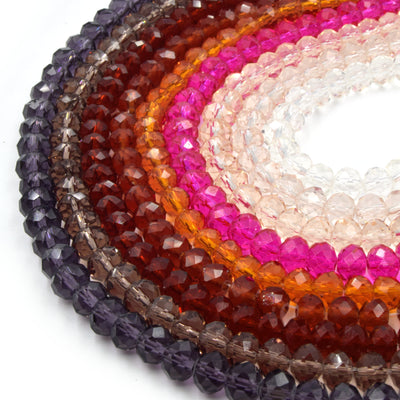 Chinese Crystal Beads | 6mm Faceted Transparent Rondelle Shaped Crystal Beads | Purple Red Pink Clear