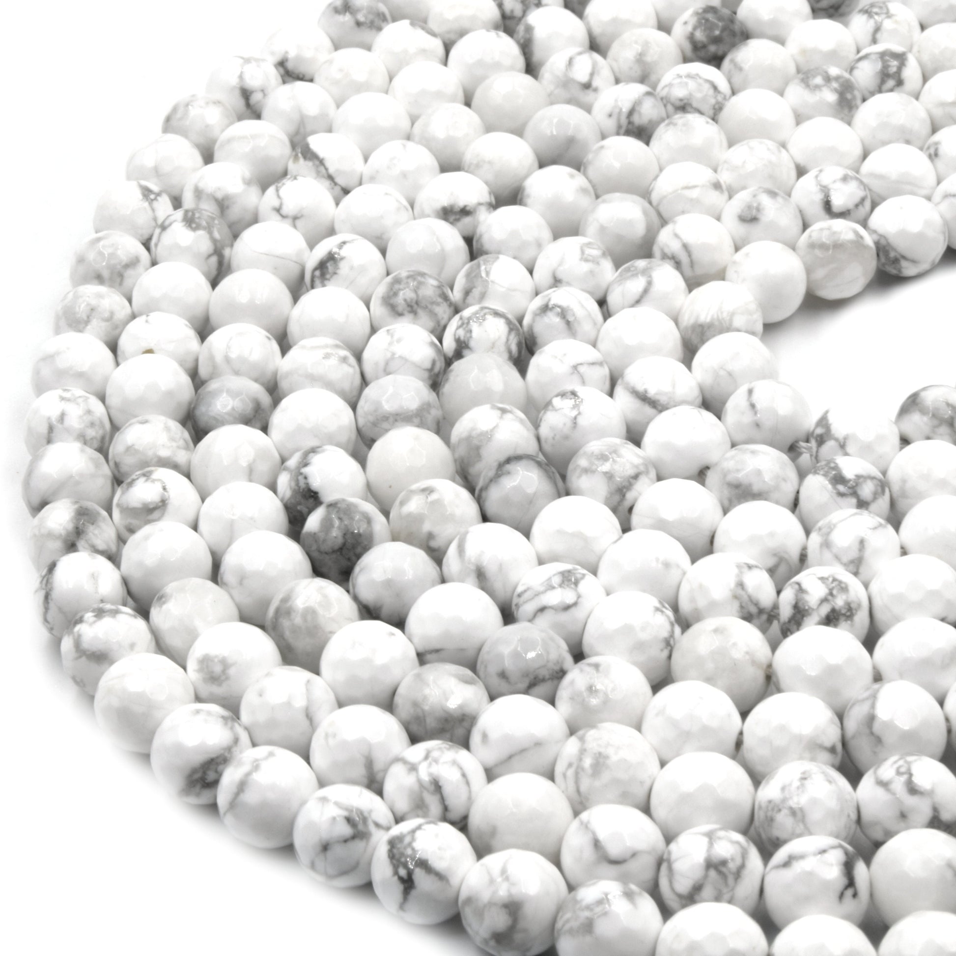 Faceted White Howlite Beads | Faceted Round Natural Howlite Beads - 4mm 6mm 8mm 10mm 12mm