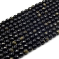 Faceted Golden Obsidian Bead | Gold Sheen Black Round Faceted Finish Gemstone Beads | 4mm 6mm 8mm 10mm 12mm Available
