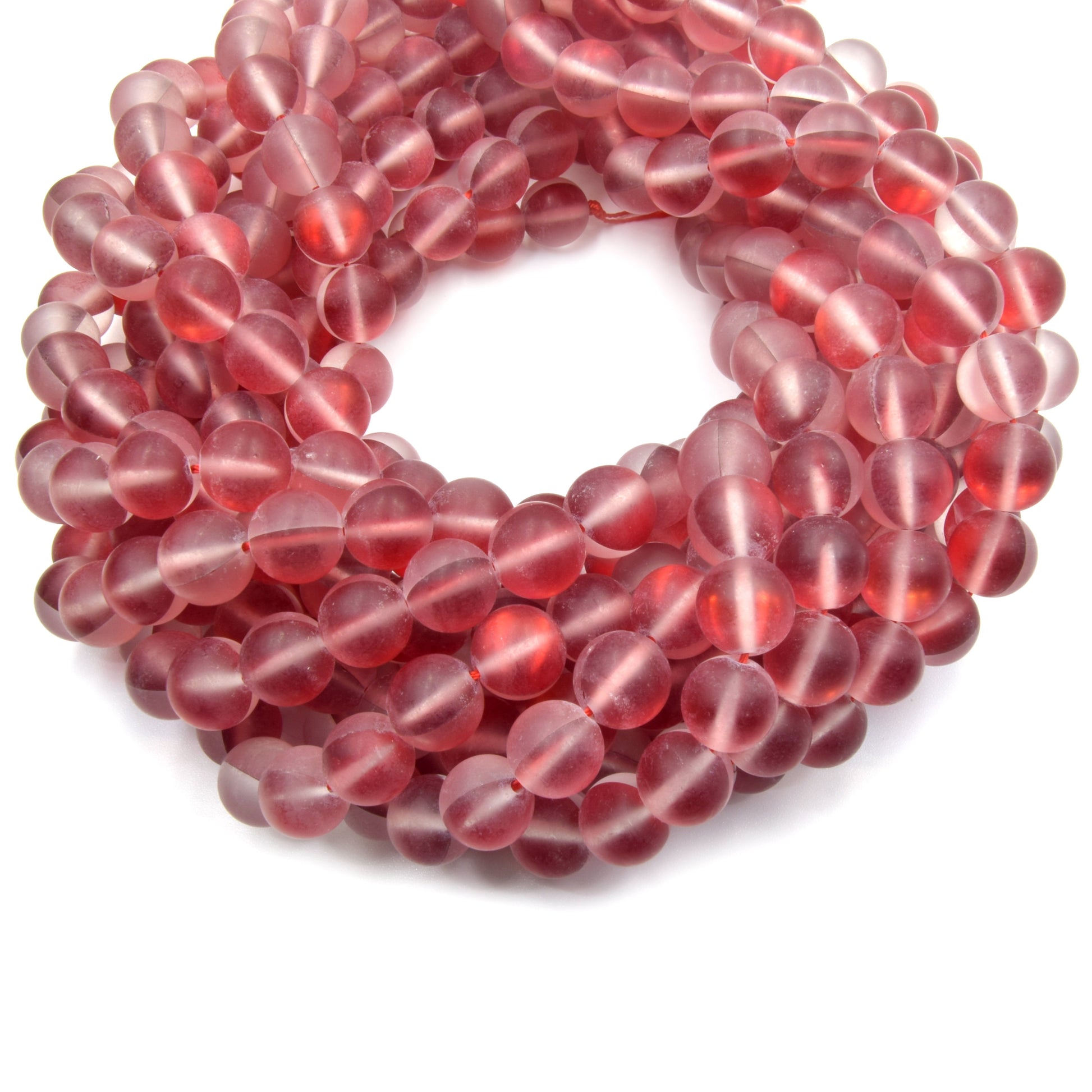 Synthetic Moonstone Beads | Mystic Aura Quartz Beads | Red Matte Holographic Glass Beads - 10mm Available