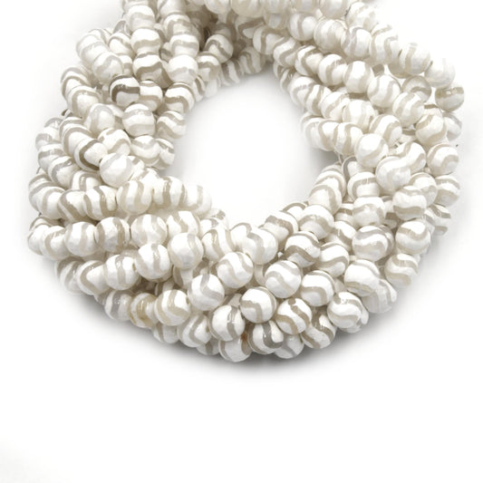Tibetan Agate Beads | Dzi Beads | Dyed White Faceted Wavy Round Gemstone Beads - 6mm 8mm 10mm 12mm Available