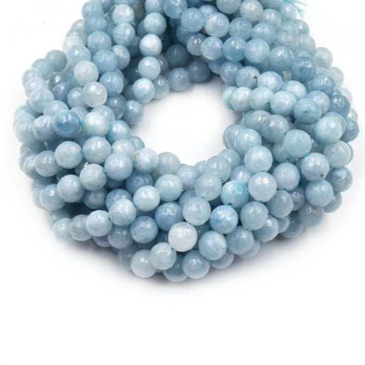 Faceted Jade Beads | 8mm Faceted Dyed Blue Teal Green Jade Round Beads with 1mm Holes - Sold by 15.5" Strands (~ 46 Beads)