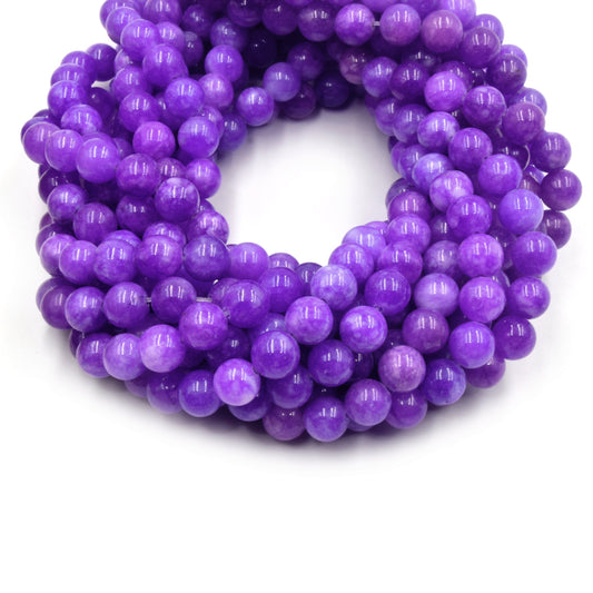 Dyed Smooth Jade Beads | Dyed Mottled Violet Round Gemstone Beads - 8mm Available