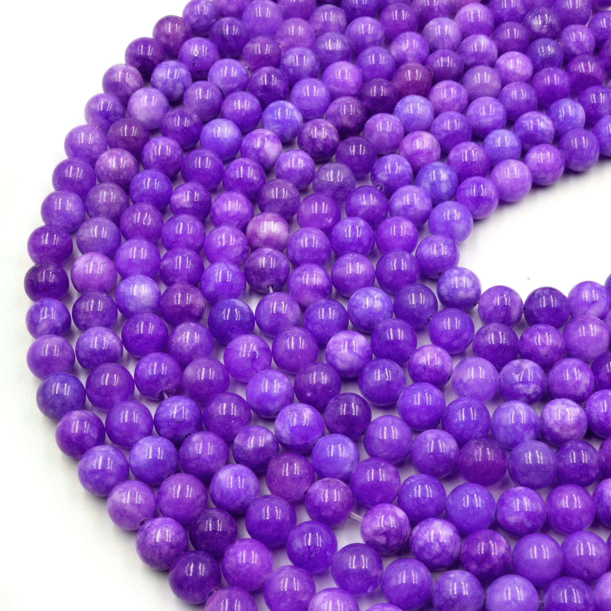 Dyed Smooth Jade Beads | Dyed Mottled Violet Round Gemstone Beads - 8mm Available