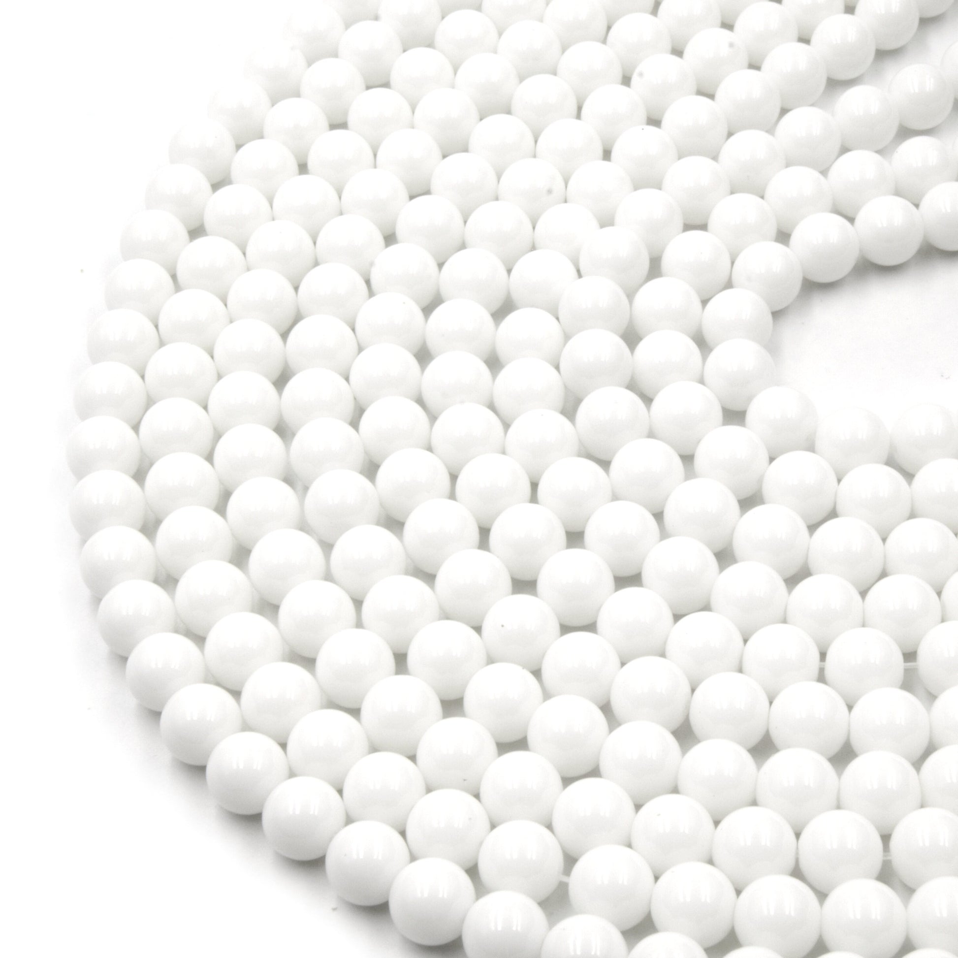 Dyed Glossy Jade Beads | Dyed Opaque White Round Gemstone Beads - 8mm 10mm 12mm Available