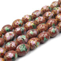 Cloisonné Beads | Decorative Floral Copper Oval Shaped Metal/Enamel - Green Red White