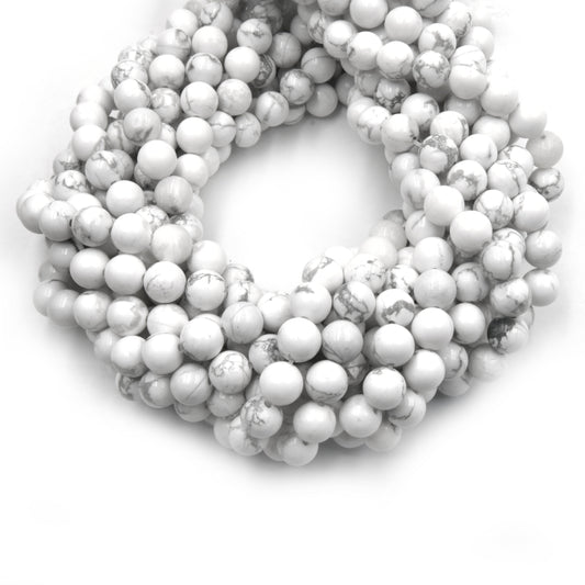 White Howlite Beads | Glossy Round Natural Howlite Beads - 2mm 4mm 6mm 8mm 10mm 12mm