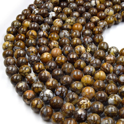 African Opal Beads | Glossy Round Natural Brown Opal Beads - 6mm 8mm