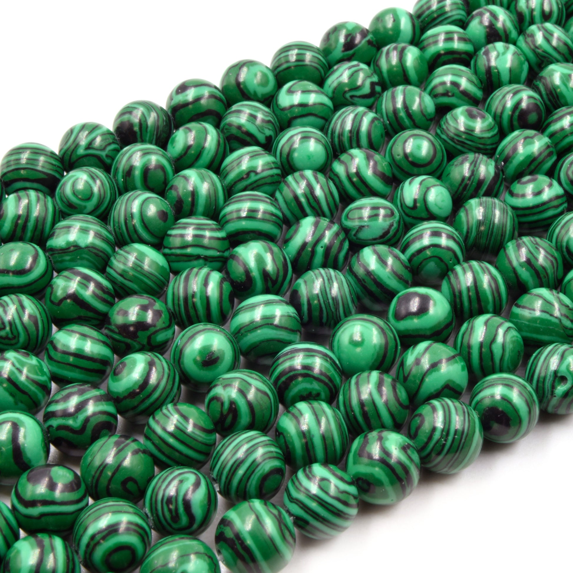 Synthetic Malachite Beads | Smooth Round Green Striped Beads - 5mm 6mm 8mm 10mm 12mm | Wholesale Beads and Jewelry Supplies