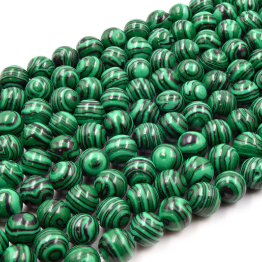 Synthetic Malachite Beads | Smooth Round Green Striped Beads - 5mm 6mm 8mm 10mm 12mm | Wholesale Beads and Jewelry Supplies