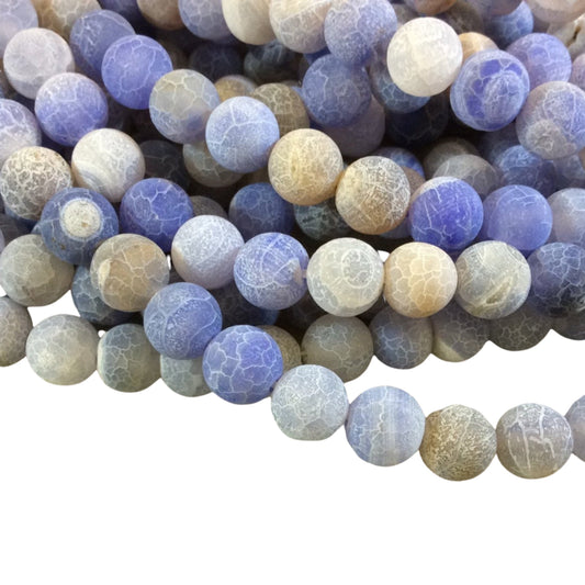Matte Finish Smooth Round Pale Blue Crackle/Veined Agate Beads | 10mm 14mm | 15" Strand (Approximately 39 Beads)