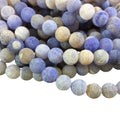 Matte Finish Smooth Round Pale Blue Crackle/Veined Agate Beads | 10mm 14mm | 15&quot; Strand (Approximately 39 Beads)