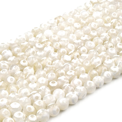 Tibetan Agate Beads | Dzi Beads | Dyed White Faceted Eye with Dot Round Gemstone Beads - 6mm 8mm 10mm 12mm Available