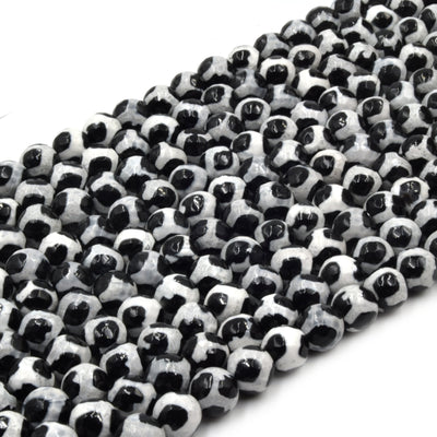 Tibetan Agate Beads | Dzi Beads | Dyed Black Faceted White Spotted Round Gemstone Beads - 6mm 8mm 10mm 12mm Available