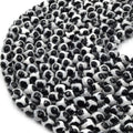 Tibetan Agate Beads | Dzi Beads | Dyed Black Faceted White Spotted Round Gemstone Beads - 6mm 8mm 10mm 12mm Available