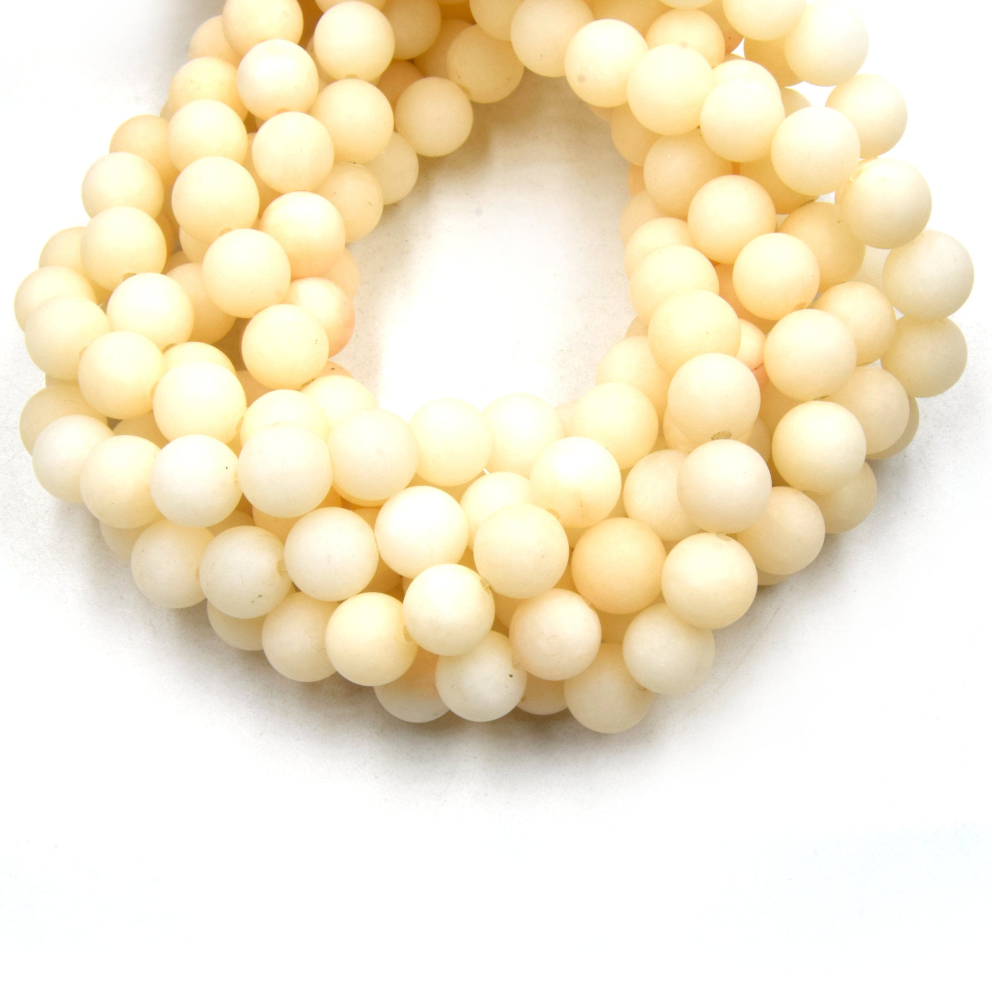 8mm Matte Dyed Very Pale Orange Jade Round/Ball Shaped Beads - Sold by 15" Strands (Approximately 47 Beads) - Semi-Precious Gemstone Beads