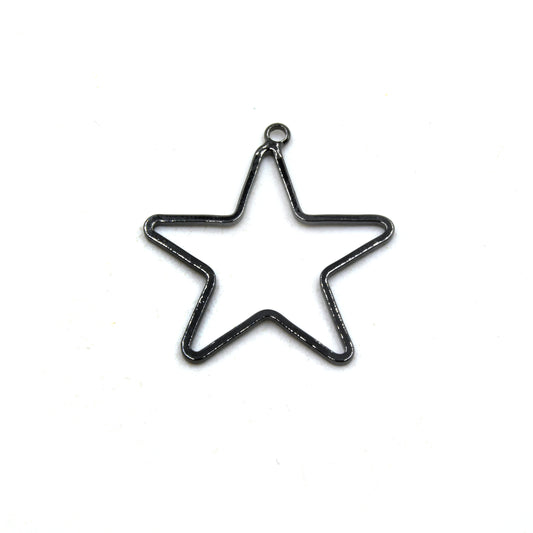 Stars 28mm (4 Pk) Gunmetal Plated Open Star Shaped Pendant/Connector Components (One Ring) - (Pack of 4)