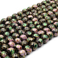 Cloisonné Beads | 8mm Decorative Floral Puffed Round/Ball Shaped Metal/Enamel Beads - Red Green Black Yellow Purple Blue Available
