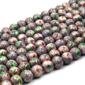Cloisonné Beads | 8mm Decorative Floral Puffed Round/Ball Shaped Metal/Enamel Beads - Red Green Black Yellow Purple Blue Available
