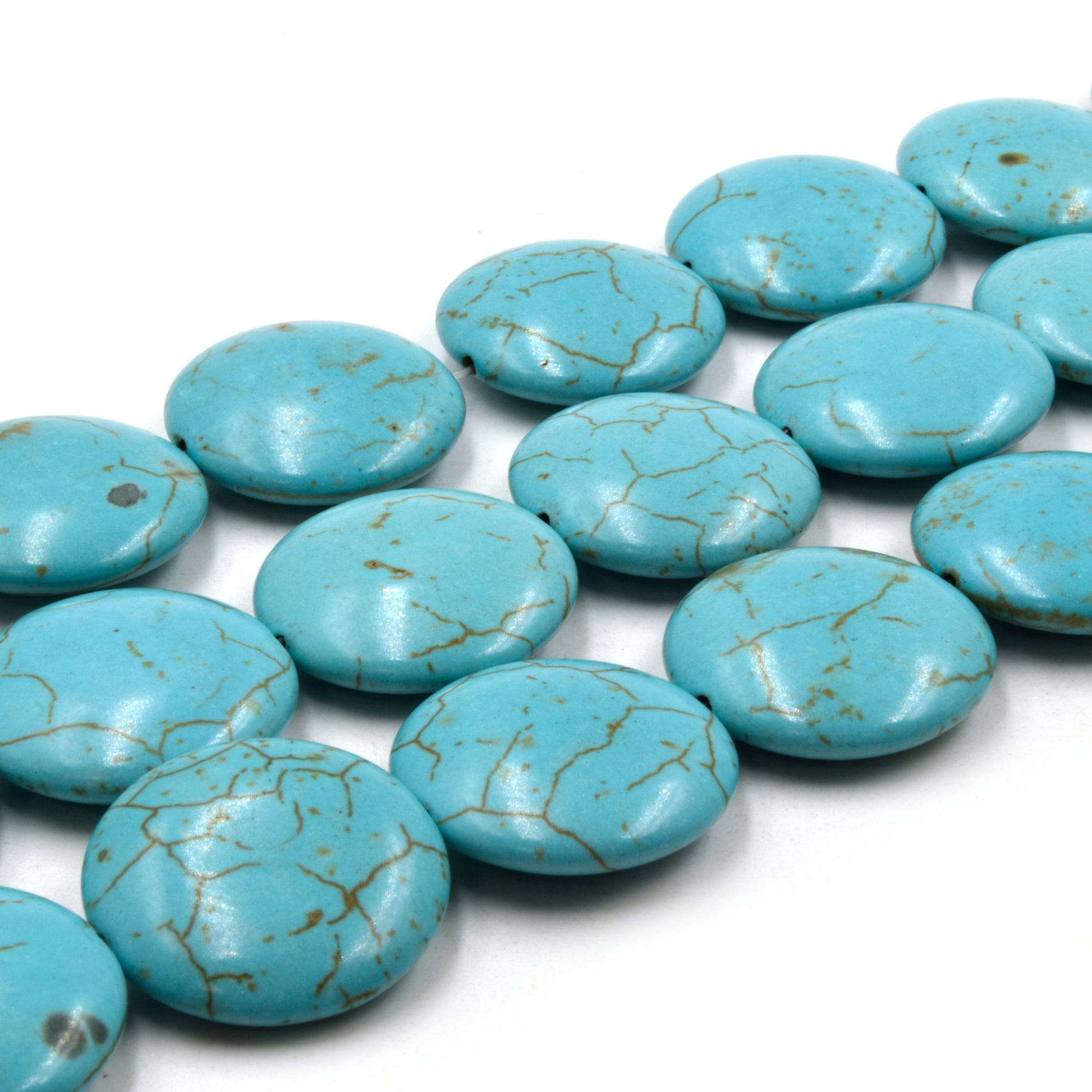 Turquoise Howlite Beads | 25mm Veined Turquoise Howlite Coin Shaped Beads with 1mm Holes