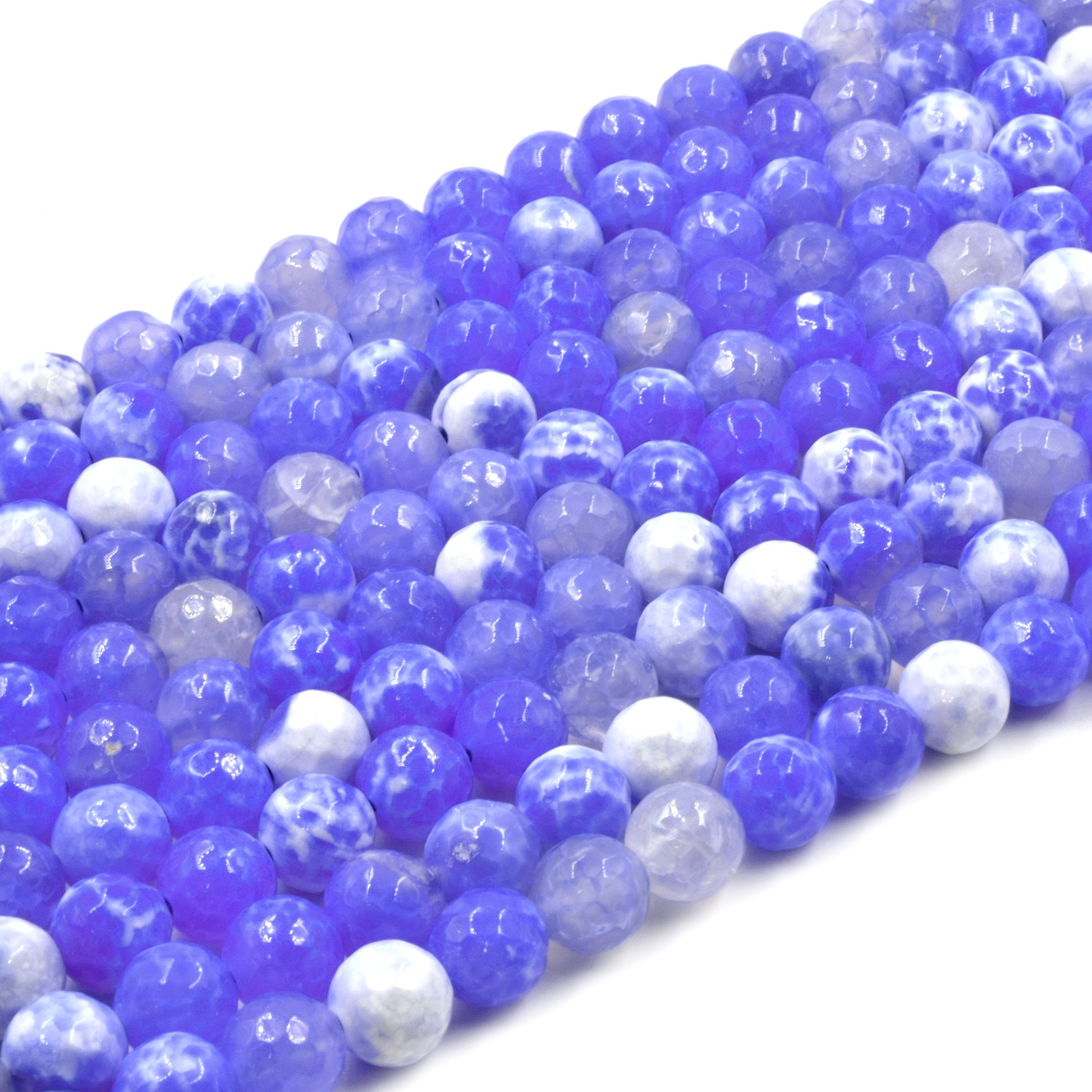 Fire Agate Beads | Dyed Cornflower Blue White Faceted Round Gemstone Beads - 6mm 8mm 10mm 12mm  Available