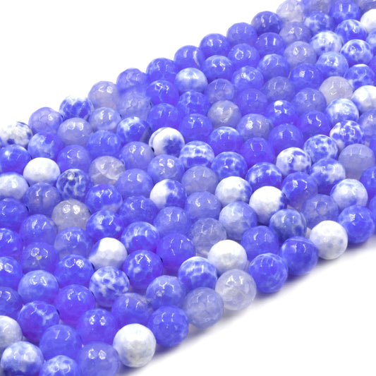 Fire Agate Beads | Dyed Cornflower Blue White Faceted Round Gemstone Beads - 6mm 8mm 10mm 12mm  Available