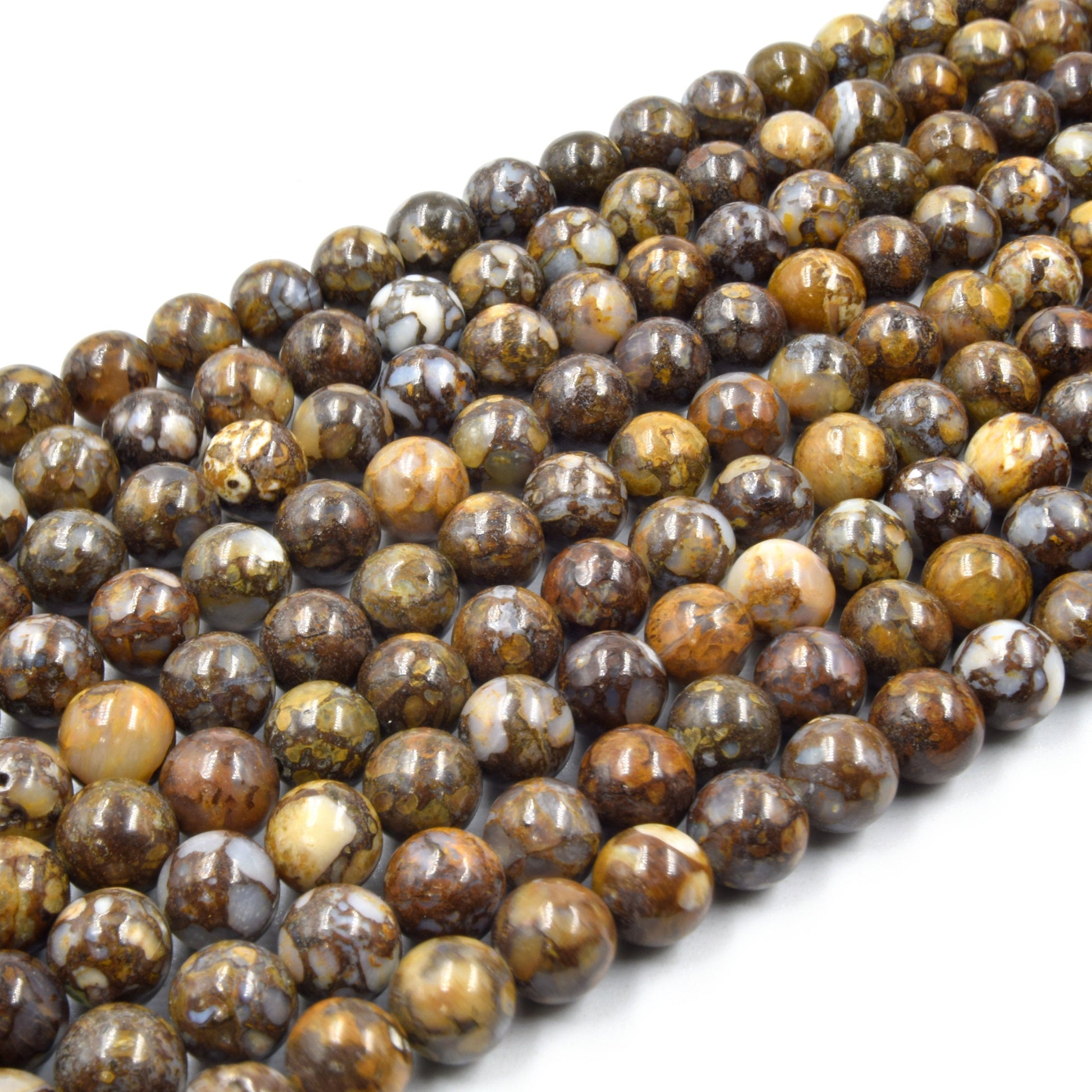 African Opal Beads | Glossy Round Natural Brown Opal Beads - 6mm 8mm