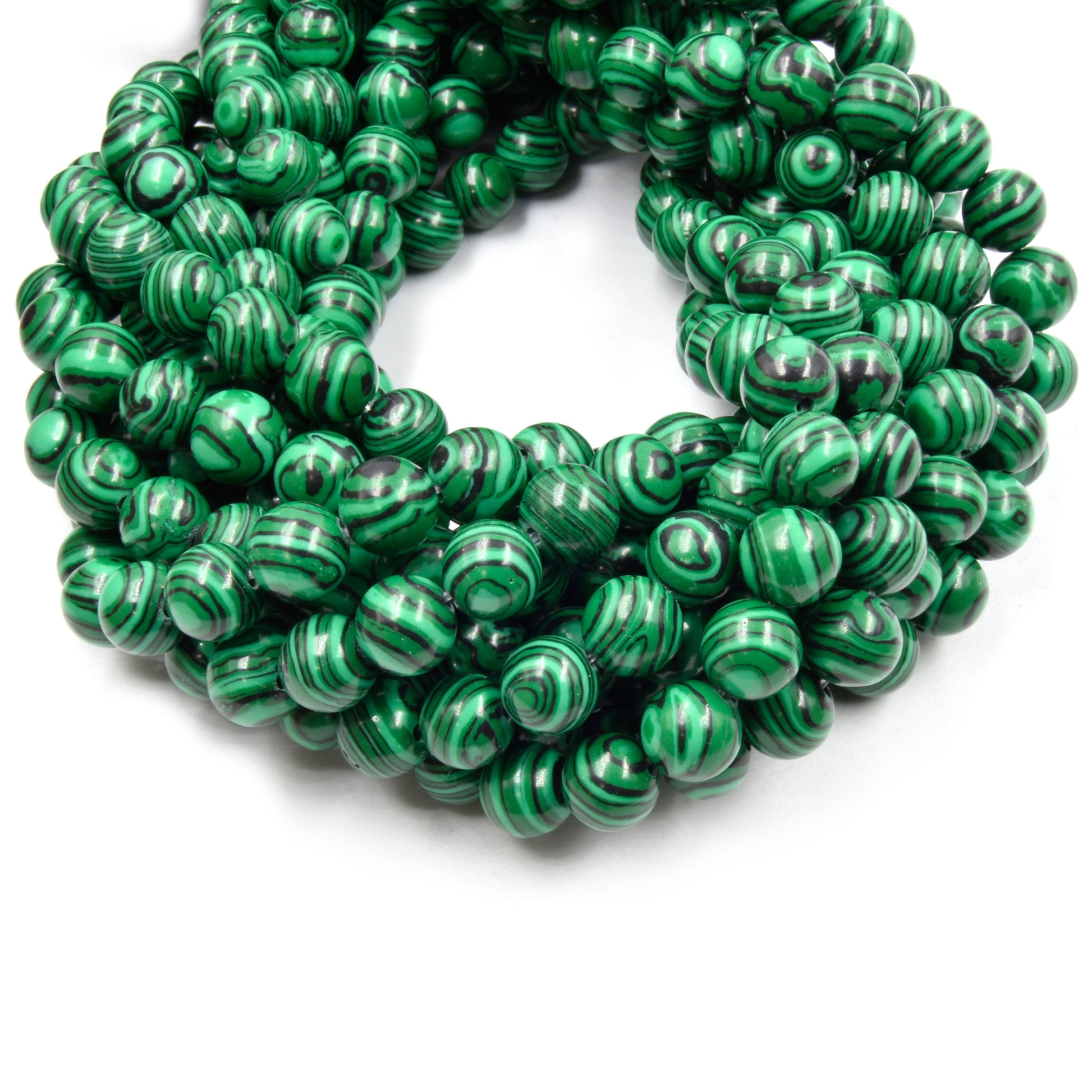 Synthetic Malachite Beads | Smooth Round Green Striped Beads - 5mm 6mm 8mm 10mm 12mm | Wholesale Beads and Jewelry Supplies