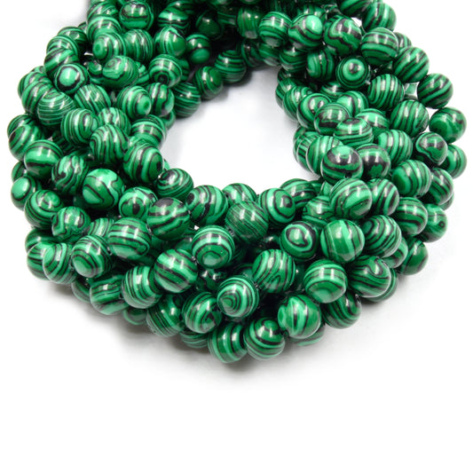 Synthetic Malachite Beads | Smooth Round Green Striped Beads - 5mm 6mm 8mm 10mm 12mm | Wholesale Beads and Jewelry Supplies