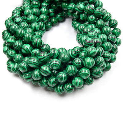 Synthetic Malachite Beads | Smooth Round Green Striped Beads - 5mm 6mm 8mm 10mm 12mm | Wholesale Beads and Jewelry Supplies