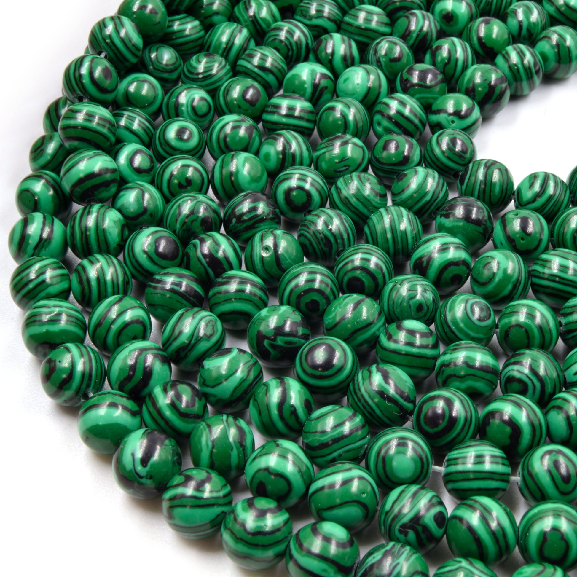 Synthetic Malachite Beads | Smooth Round Green Striped Beads - 5mm 6mm 8mm 10mm 12mm | Wholesale Beads and Jewelry Supplies