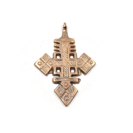 3.5" Bronze Ethiopian Cross Shaped (Style B) Plated Brass Pendant with Bail - Measuring 57mm x 92mm - Sold Individually