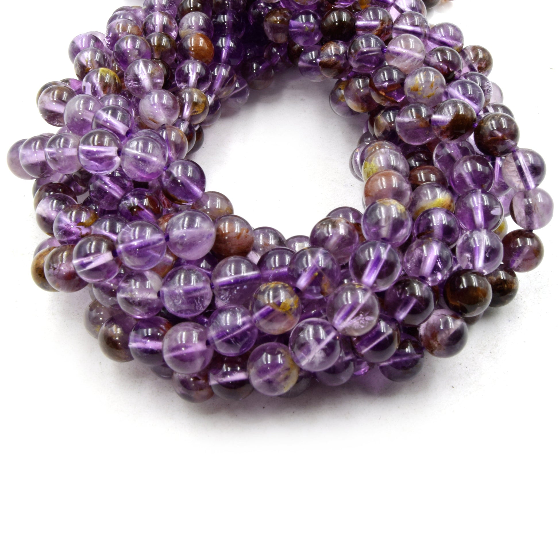 Natural Cacoxenite Beads | UNENHANCED/UNTREATED 7mm Natural Smooth Glossy Cacoxenite Round Beads