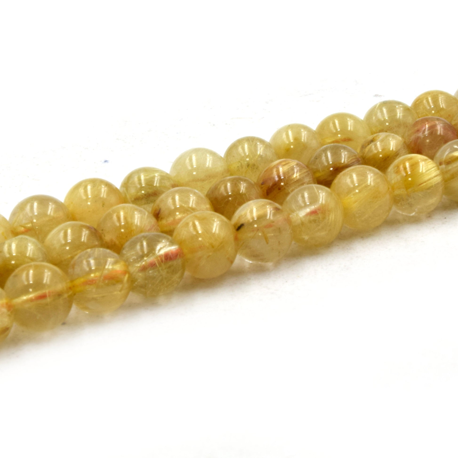 Natural Golden Rutilated Beads | UNENHANCED/UNTREATED 6mm Natural Smooth Glossy Gold Rutilated Quartz Round Beads