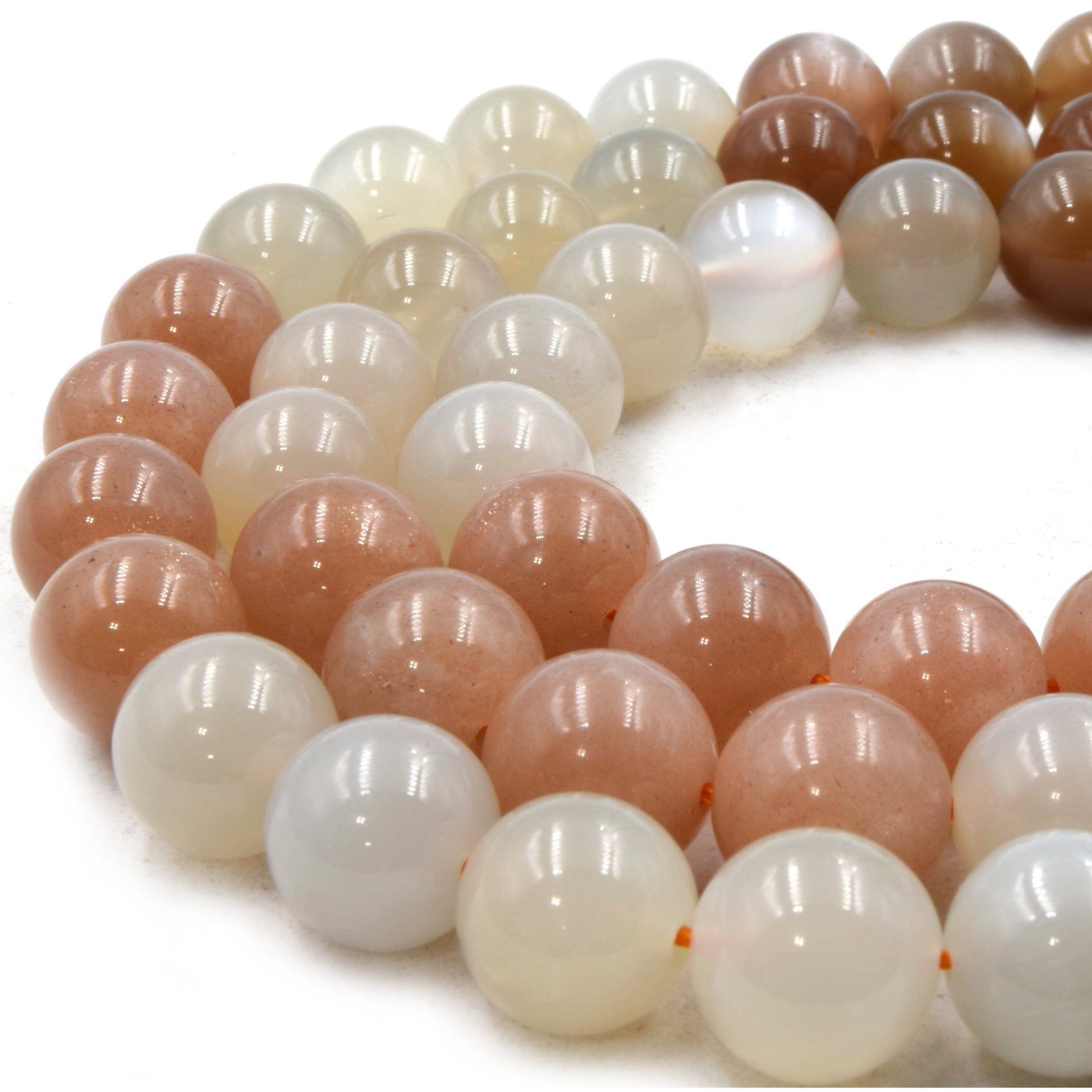 Natural Mixed Moonstone Beads | UNENHANCED/UNTREATED 12mm Natural Smooth Glossy Gradient Mixed Moonstone Round Beads