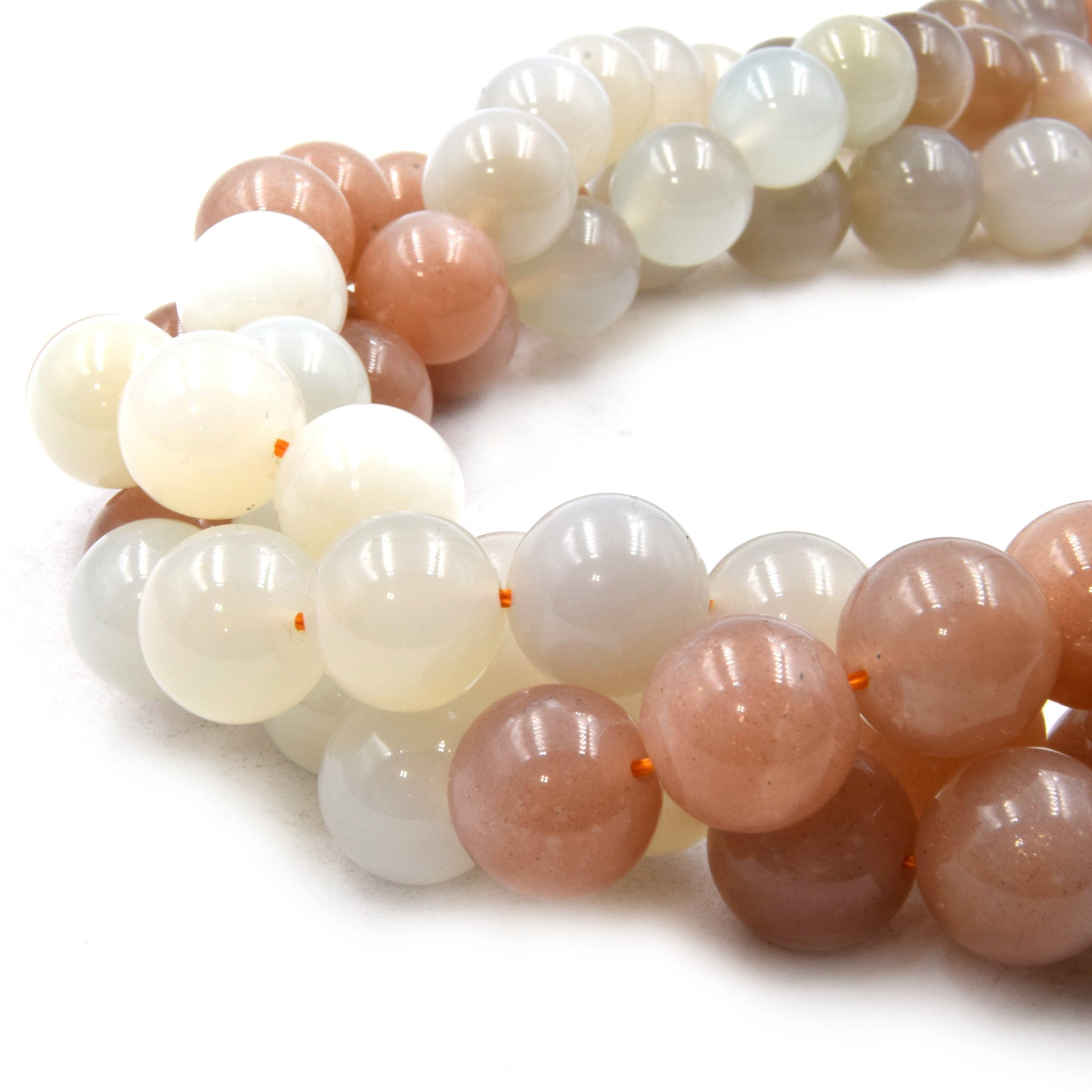 Natural Mixed Moonstone Beads | UNENHANCED/UNTREATED 12mm Natural Smooth Glossy Gradient Mixed Moonstone Round Beads