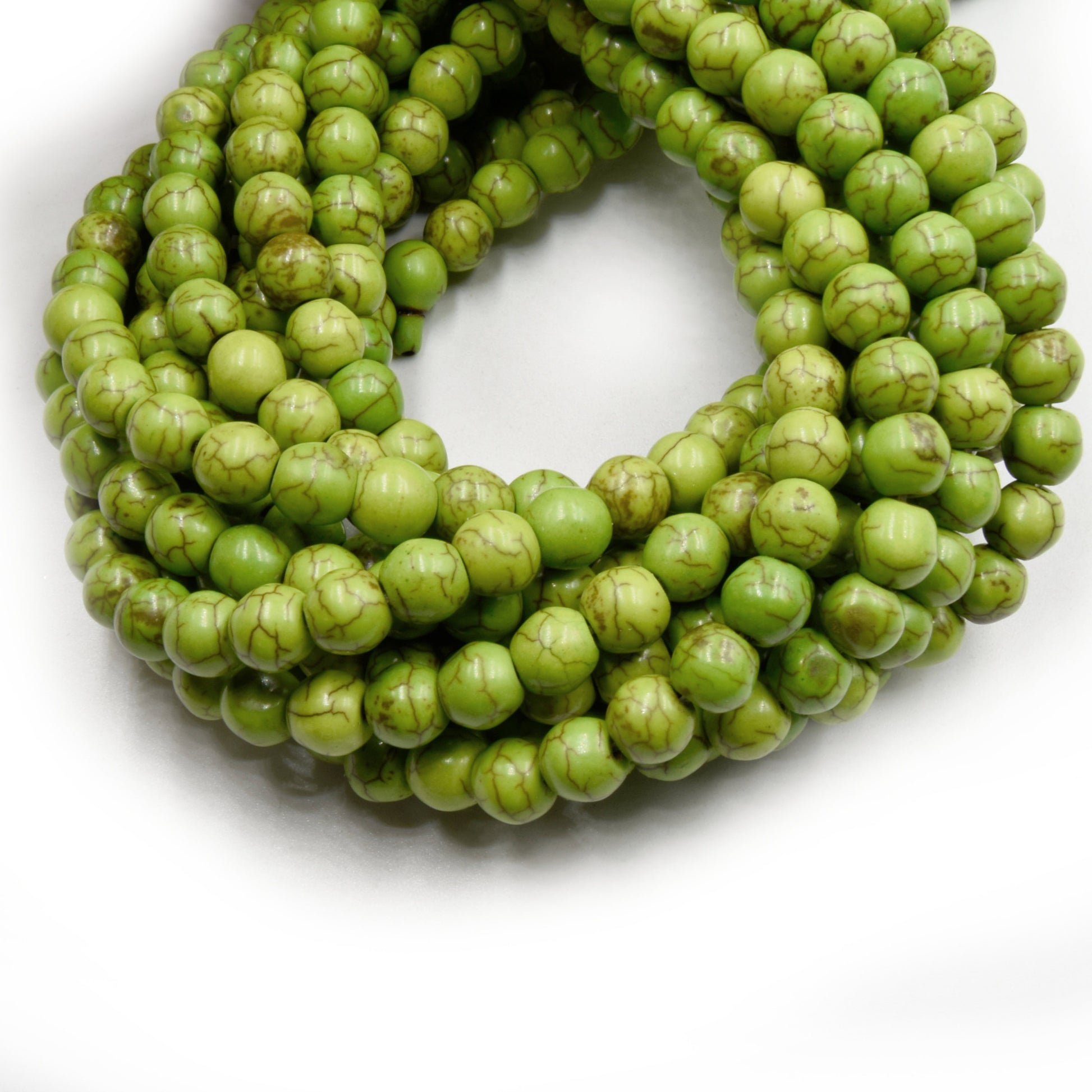 8mm Smooth Dyed Bright Lime Green Howlite Round/Ball Shaped Beads with 1mm Holes - Sold by 16" Strands (Approx. 55 Beads) - Quality Gemstone