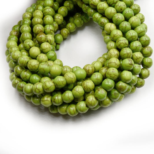8mm Smooth Dyed Bright Lime Green Howlite Round/Ball Shaped Beads with 1mm Holes - Sold by 16" Strands (Approx. 55 Beads) - Quality Gemstone