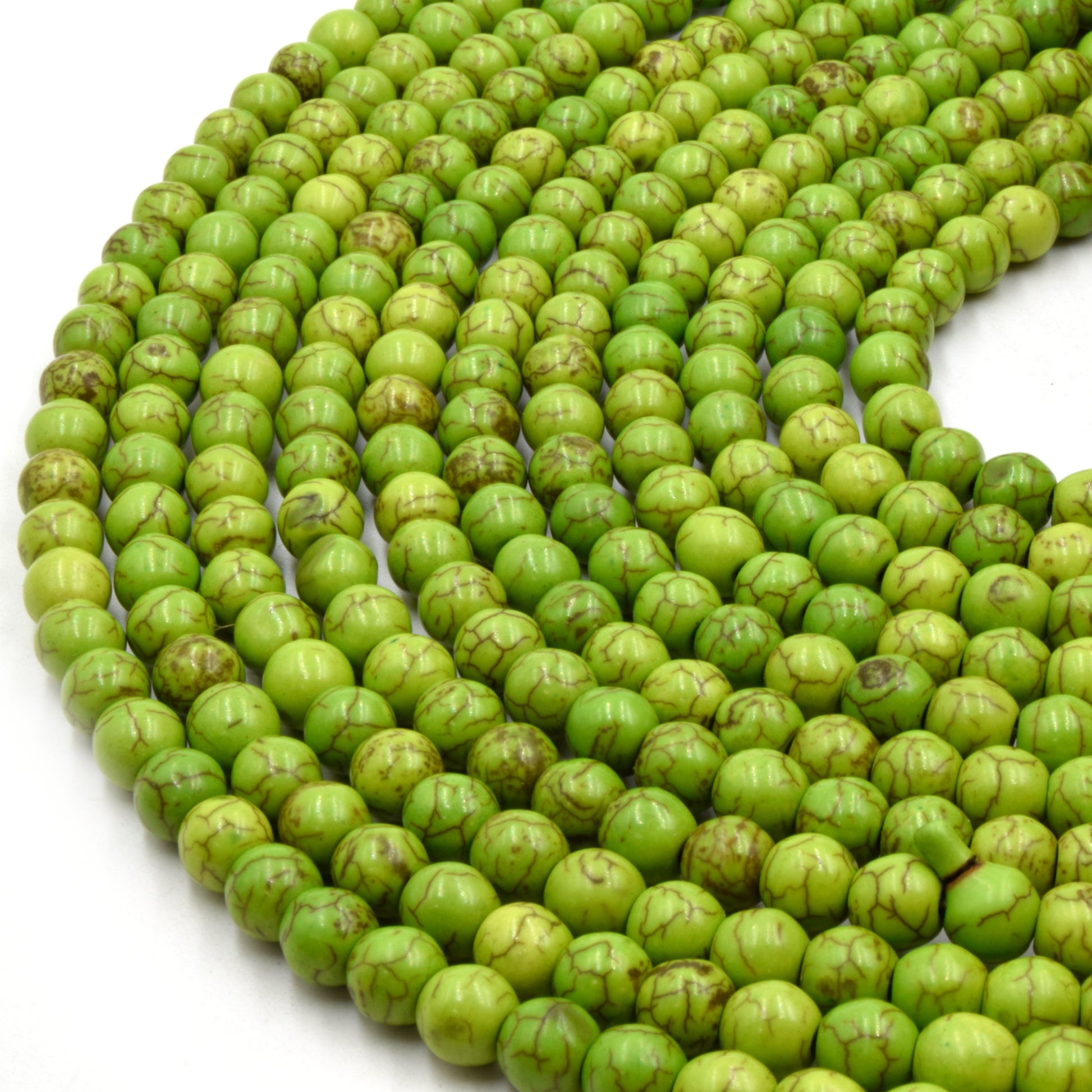 8mm Smooth Dyed Bright Lime Green Howlite Round/Ball Shaped Beads with 1mm Holes - Sold by 16" Strands (Approx. 55 Beads) - Quality Gemstone