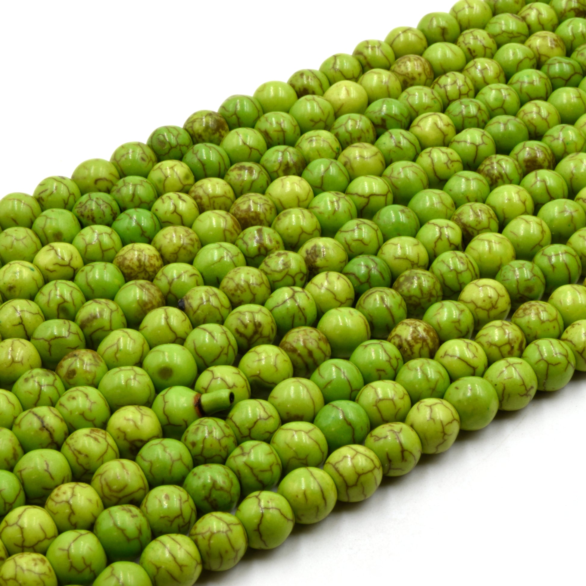 8mm Smooth Dyed Bright Lime Green Howlite Round/Ball Shaped Beads with 1mm Holes - Sold by 16" Strands (Approx. 55 Beads) - Quality Gemstone