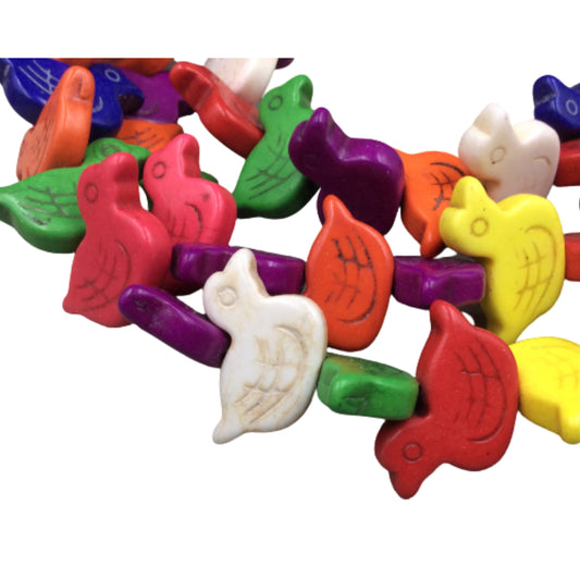 18mm x 28mm Dyed Multicolor Howlite Duck/Bird Shaped Beads - Sold by 15.25" Strands (Approx. 28 Beads) - Quality Gemstone