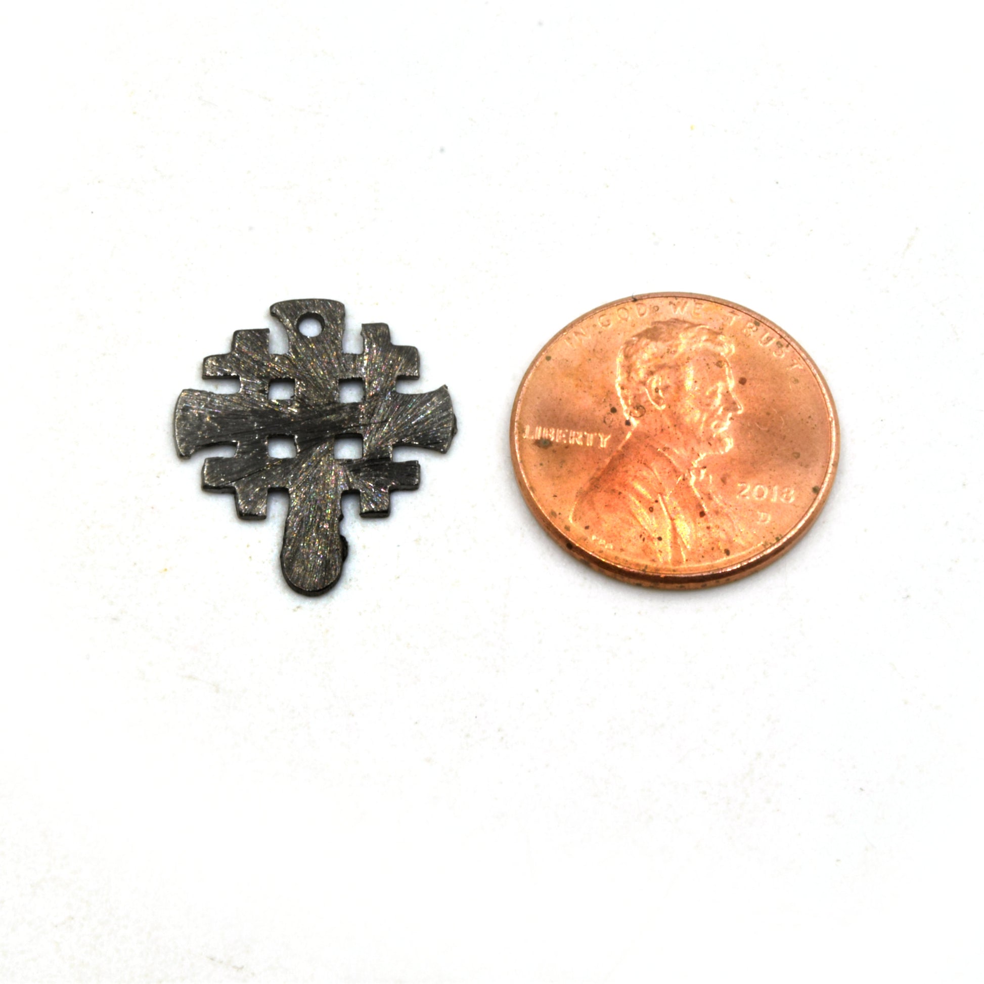 Gunmetal Plated Copper Hashmark/Crosshatch Medieval Cross Shaped Components - Measuring 15mm x 19mm - Sold in Packs of 10 (205-GM)
