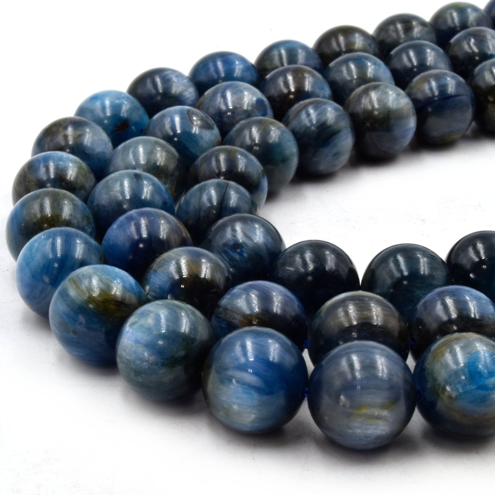 Natural Kyanite Beads | UNENHANCED/UNTREATED 12mm Natural Smooth Glossy Blue Kyanite Round Beads